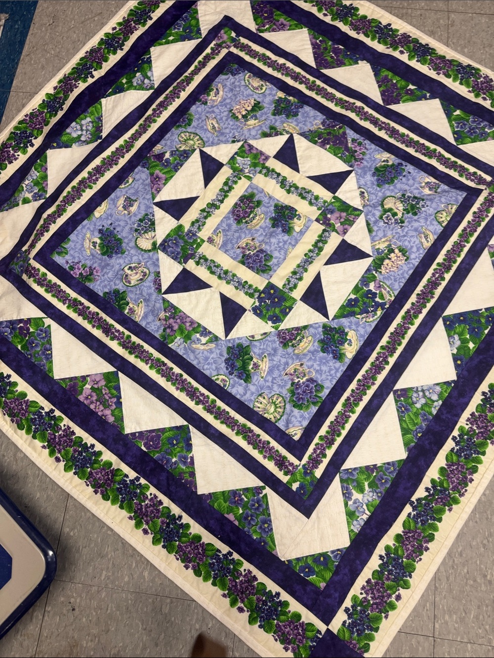 purple floral quilt